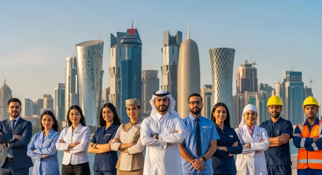 professionals wearing corporate, medical, hospitality, and industrial uniforms in Qatar