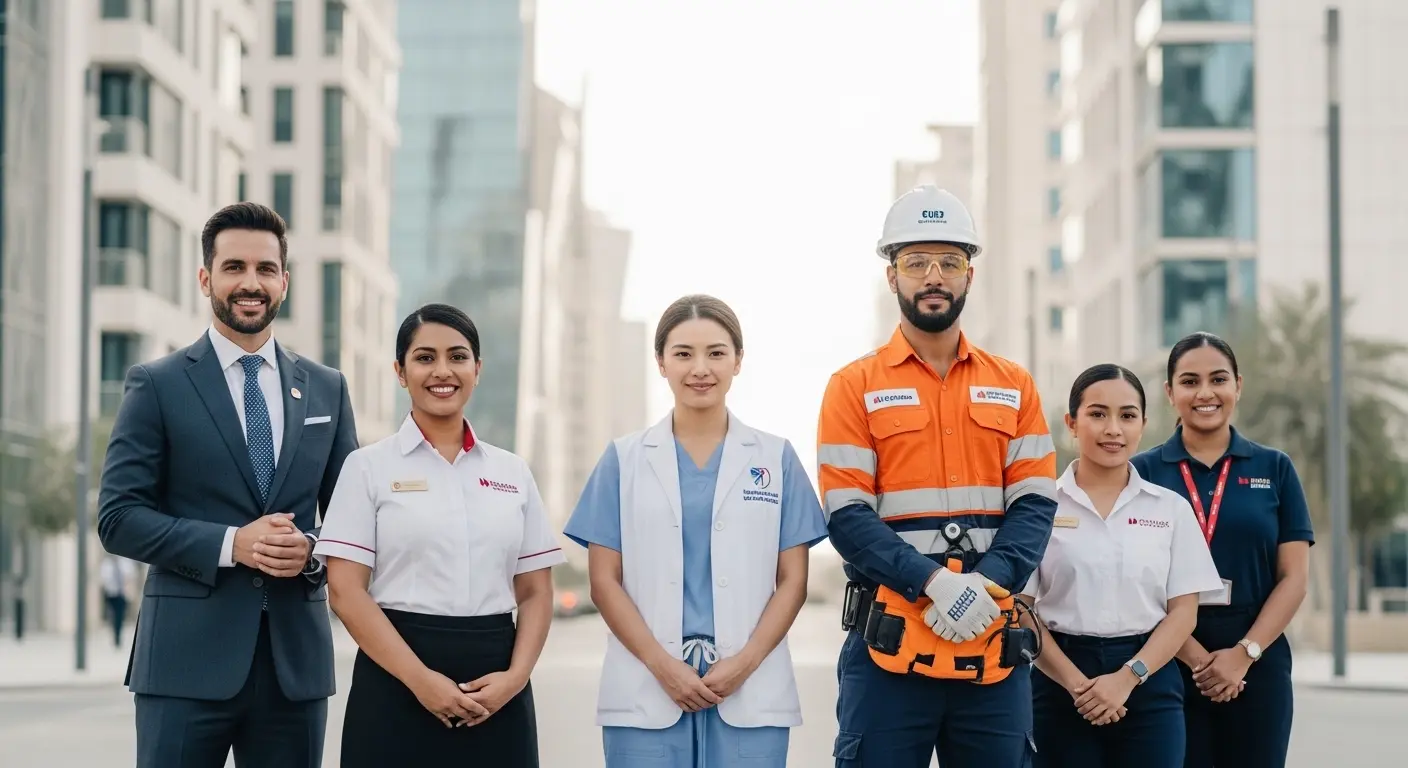 professionals wearing medical corporate and industrial uniforms in Qatar city