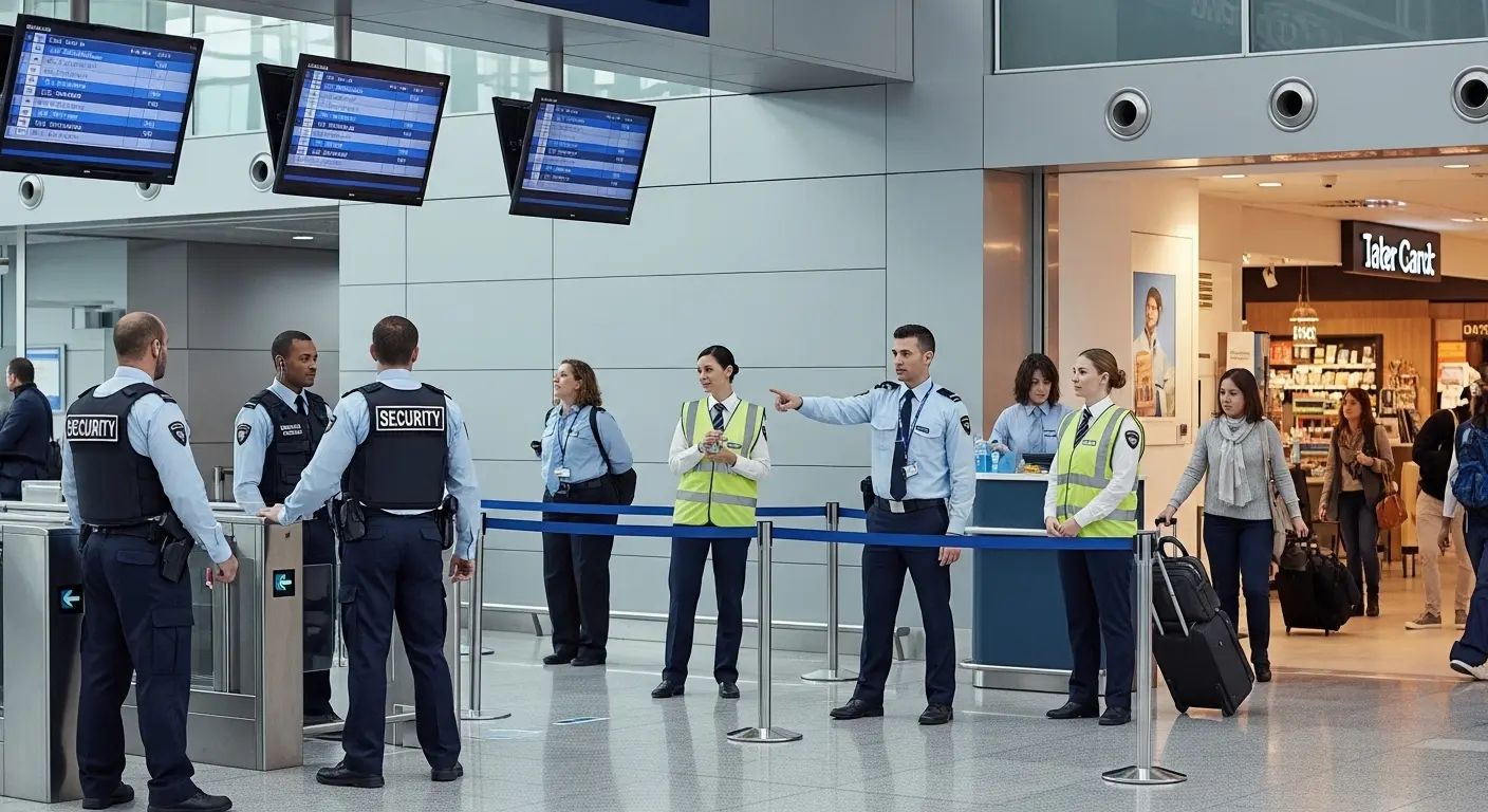 airport security and aviation staff wearing professional uniforms in Qatar terminal