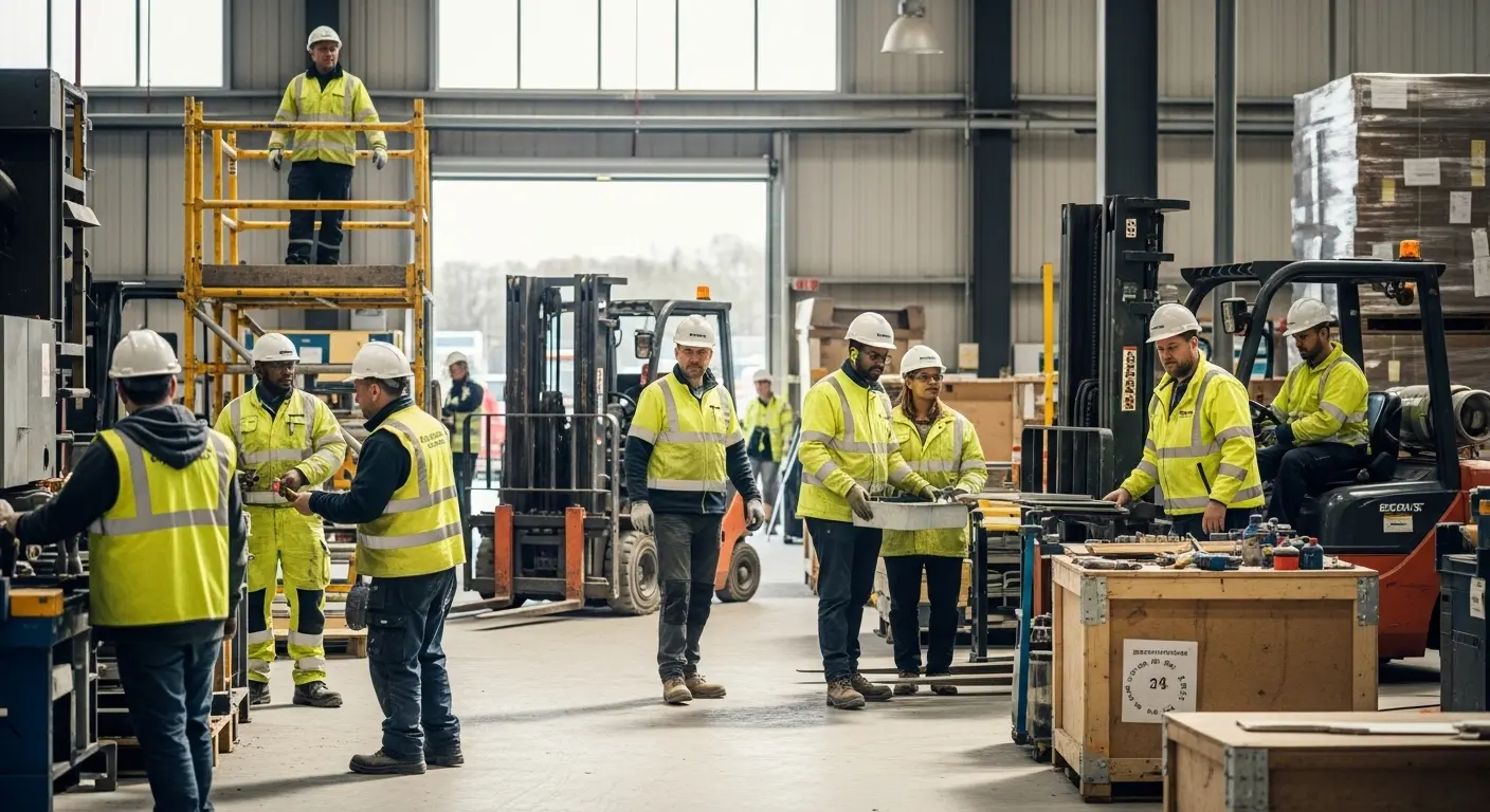 warehouse staff wearing safety uniforms working in logistics facility in Qatar
