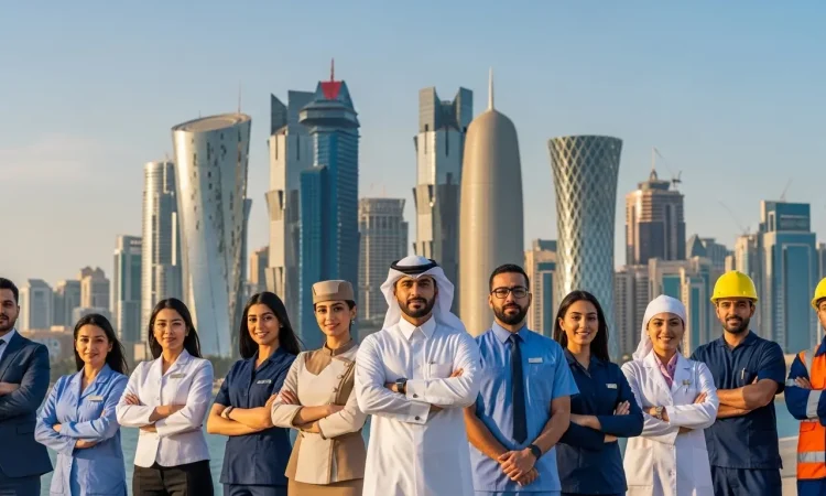 professionals wearing corporate, medical, hospitality, and industrial uniforms in Qatar